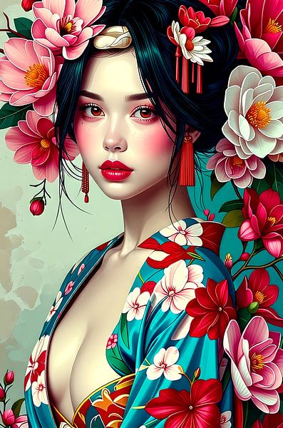 Geisha orientale avec des fleurs par Egon Zitter