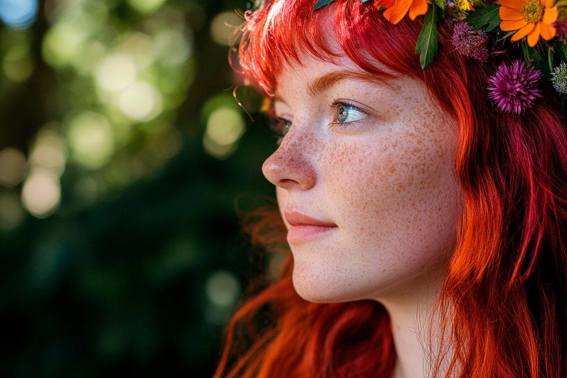 Blütenkranz und rotes Haar von Poster Art Shop