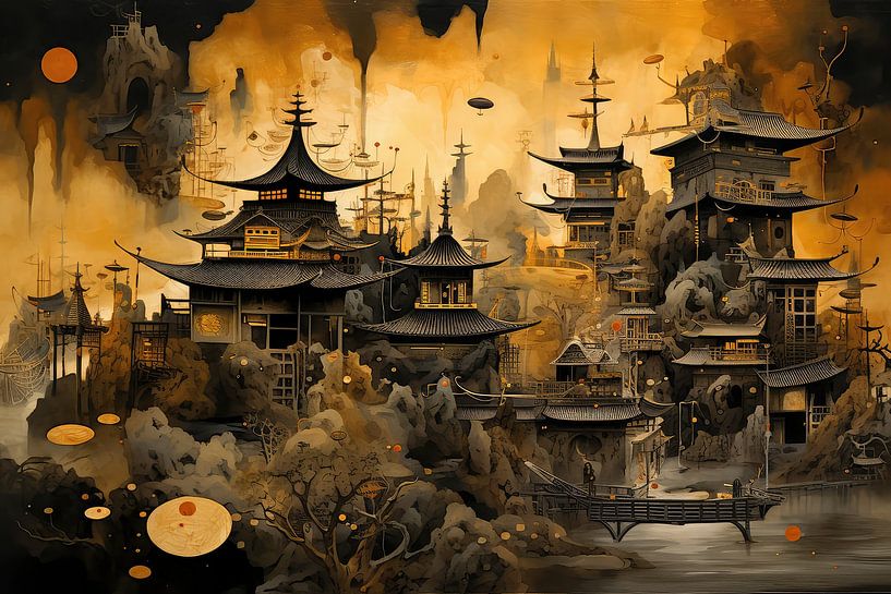 Abstract Golden China by Digitale Schilderijen