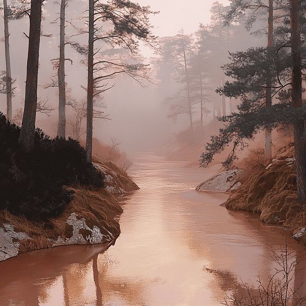 Waldbach in der Stille - Mystik in Rosa und Orange von Karina Brouwer