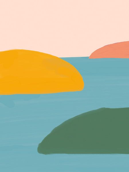 Bohemian illustratie &quot;landschap&quot; in blauw, geel en roze van Studio Allee