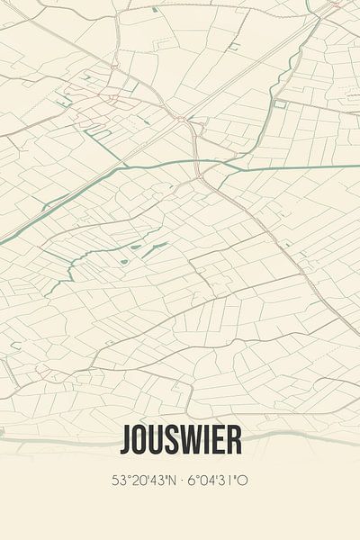 Alte Karte von Jouswier (Fryslan) von Ortsdrucke
