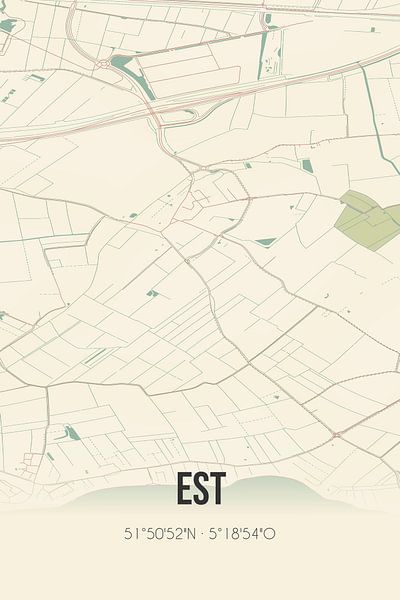 Vieille carte de l'Est (Gueldre) par Affiches de lieux