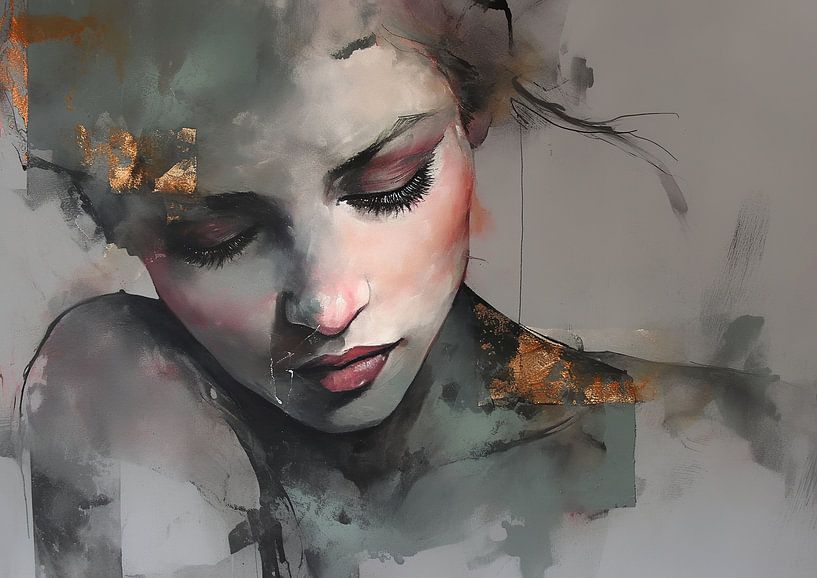 Portrait de femme - Regarder à travers le silence par Peinture Abstraite