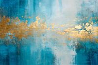 Abstraktes Gemälde – Blau-Gold: Kraftvoll und elegant