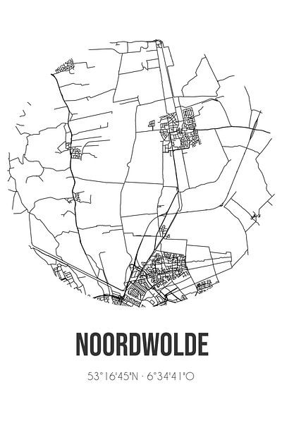 Noordwolde (Groningen) | Karte | Schwarz und Weiß von Ortsdrucke