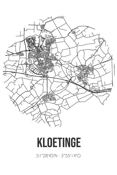 Kloetinge (Zeeland) | Karte | Schwarz und Weiß von Ortsdrucke
