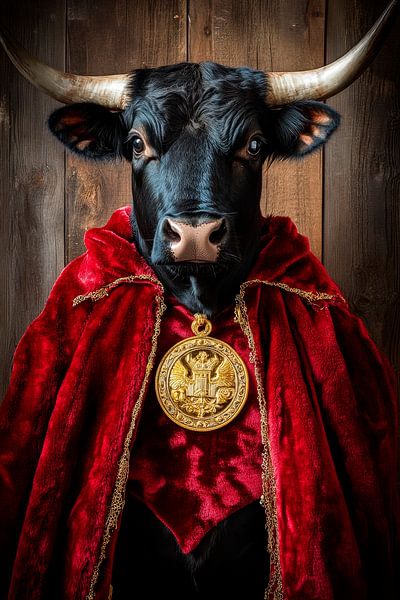 Königlicher Stier in rotem Gewand von Poster Art Shop