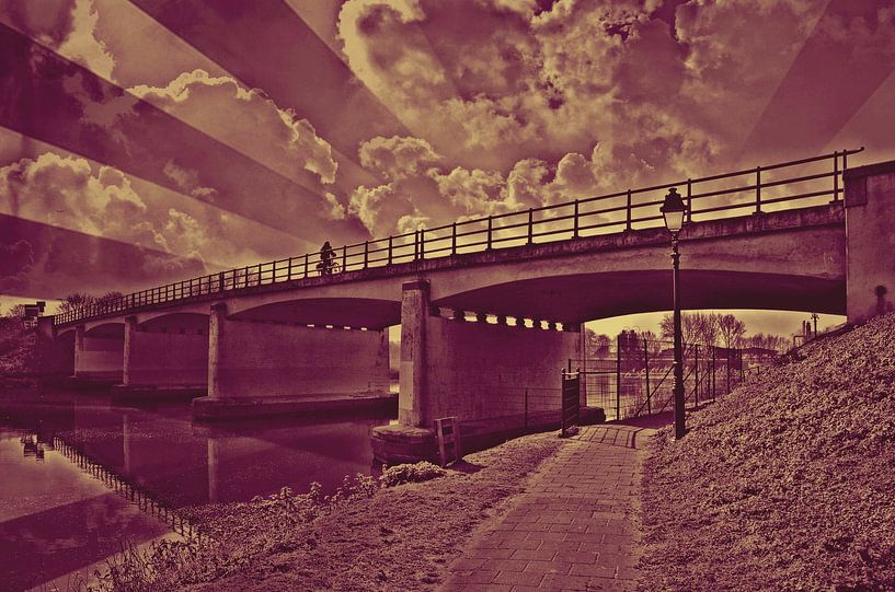 Op de fiets over de brug par Leo Huijzer