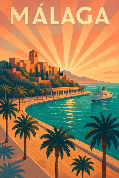 Málaga Art Deco Poster - Vintage Spanien Küste Wandkunst von Travel Shop