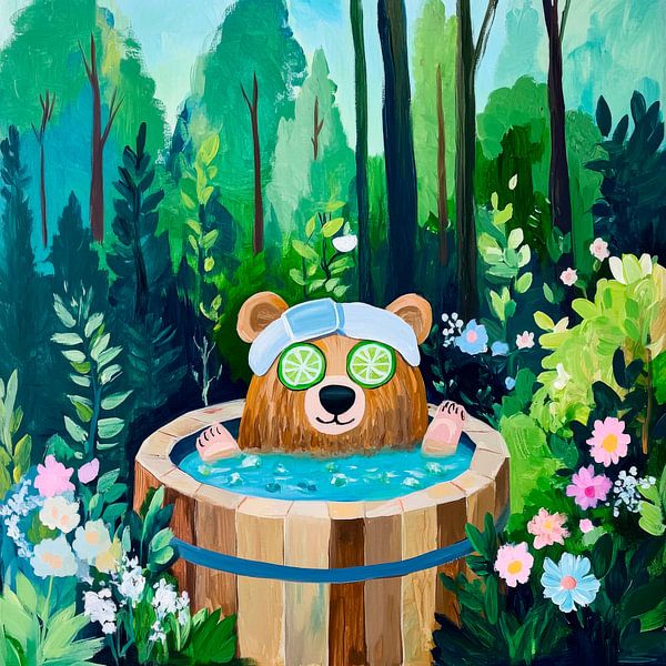 Bear in the spa with cucumber slices by Poster Art Shop