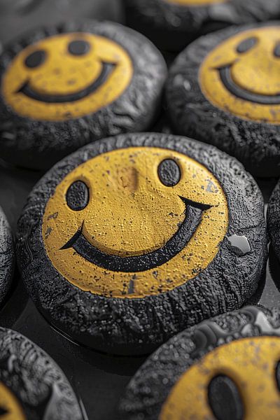 Close-up of yellow smileys with water drops by Art & Soul Creations