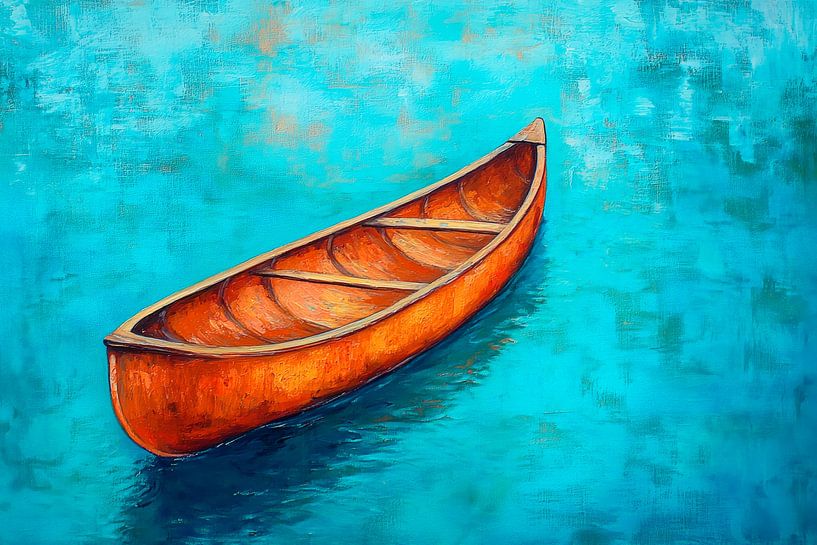 Canoë dans l'eau bleue - jeu de couleurs par Poster Art Shop