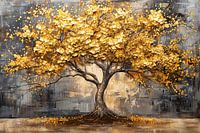 Tree with golden leaves against abstract background