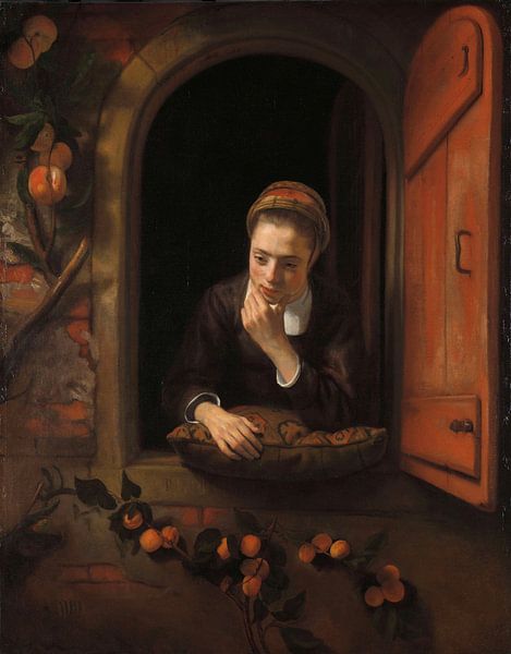 Fille à la fenêtre, connue sous le nom de "La Pensive", Nicolaes Maes par Des maîtres magistraux