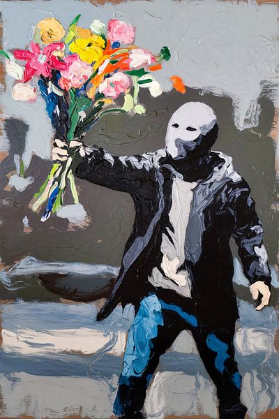 Mask and flowers statement art by Imperial Art House