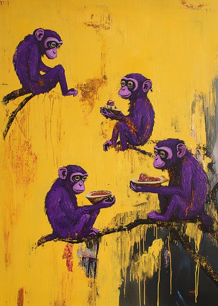 Purple Monkeys Feasting – Joyful Banquet by HyggeHavn