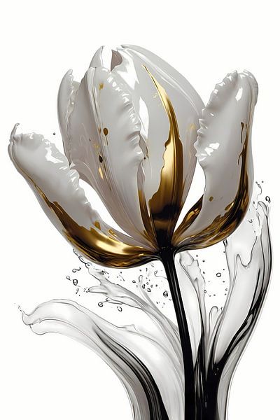 Tulipe abstraite blanche et or avec gouttes par Art & Soul Creations