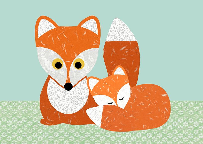 Renard avec bébé renard par Green Nest