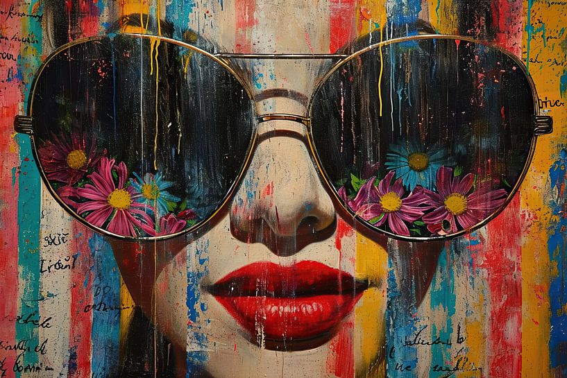 Modernes Portrait | Frau Floral Sonnenbrille von Kunst Laune
