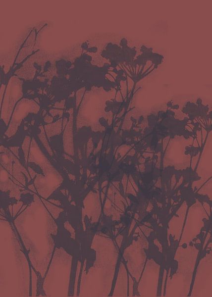 Abstract botanical art. Wild flowers in taupe on warm brown. by Dina Dankers