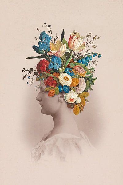 Porträt einer jungen Frau mit Blumen von toon joosen