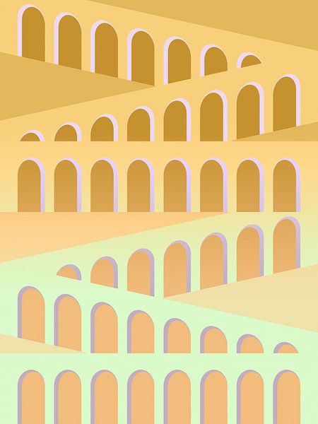 Mid Century Geometrische Landschaft Orange Beige Gold von Mad Dog Art