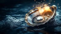 Silver Oyster with Golden Light and Pearl