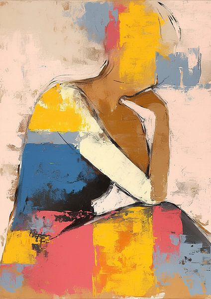 Abstrakte Frau, die mit Farben denkt von Blickfänger Gemälde