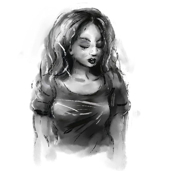 Portrait of a woman with her eyes closed by Emiel de Lange