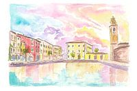 View of Porto Vecchio Lazise with clouds and sun