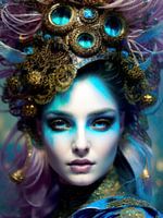 Mädchen, Frauen mit gezeichnetem festlichen Gesicht