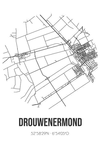 Drouwenermond (Drenthe) | Karte | Schwarz und Weiß von Ortsdrucke