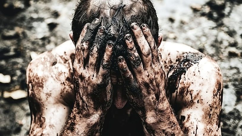 Man in despair in the mud by Frank Heinz