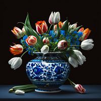 Delfts blauwe vaas met tulpen