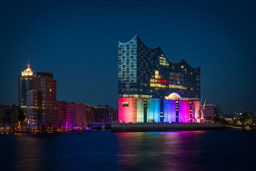 Hamburg Hafencity with Elbphilharmonie in rainbow colors by Sabine Wagner