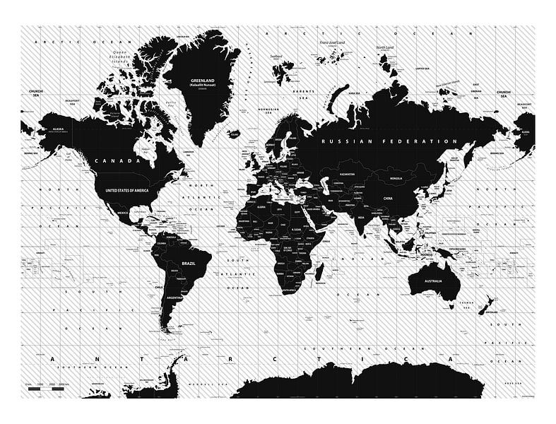 Dekorative Weltkarte schwarz-weiß Poster - Emma Kersbergen ...