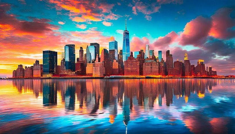 New York with sunset by Mustafa Kurnaz