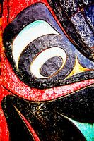 Colourful detail of a totem pole in Alaska