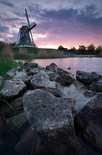 Purple sunset with mill by René Vierhuis