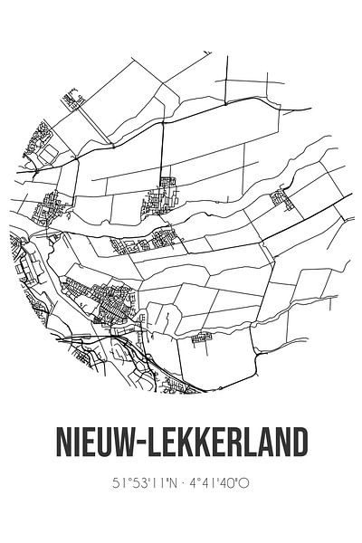 Nieuw-Lekkerland (South-Holland) | Carte | Noir et blanc par Affiches de lieux