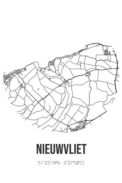 Nieuwvliet (Zeeland) | Map | Black and white by Prints of Place