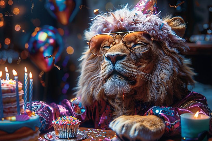 Funny lion 60s birthday with disco flair by Poster Art Shop