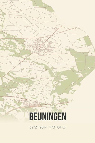 Carte ancienne de Beuningen (Overijssel) par Affiches de lieux