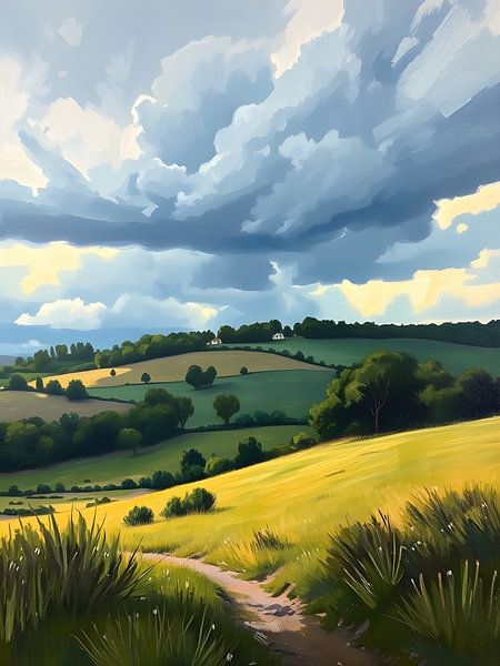 Golden Path Through Verdant Hills by Artistic