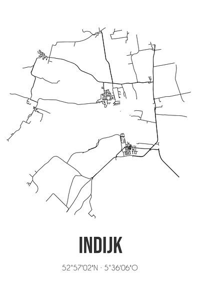 Indijk (Fryslan) | Carte | Noir et blanc par Affiches de lieux