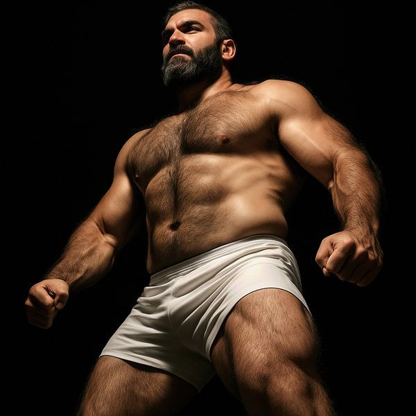 Muscular Man in White Shorts, Low Angle by Markus Gann