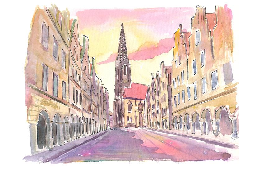 Münster Deutschland Altstadt Prinzipalmarkt Szene in der Abenddämmerung von Markus Bleichner