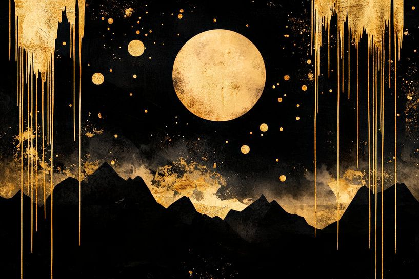 Goldene Mondlandschaft im nächtlichen Stil von Poster Art Shop