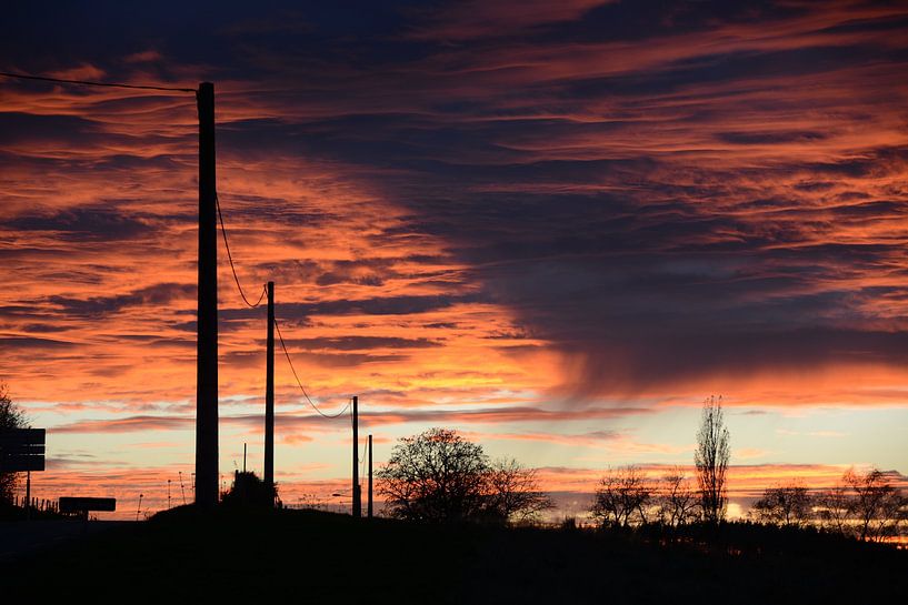Fiery sunset in the Morvan, France by Yvette J. Meijer